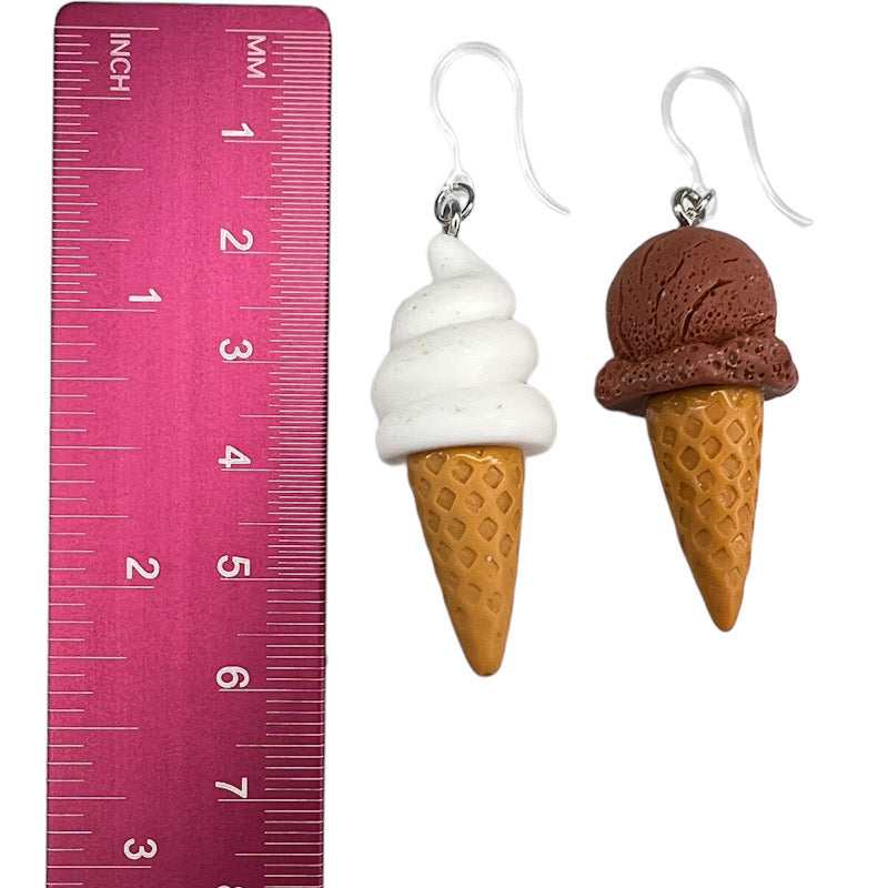 Waffle Cone Ice Cream Earrings (Dangles) - size