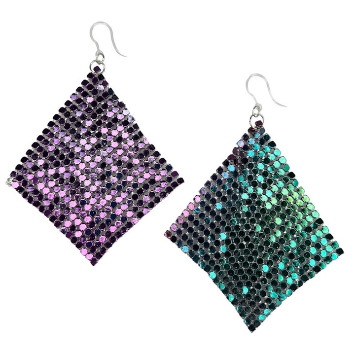 Exaggerated Chain Mail Earrings (Dangles) - multicolor