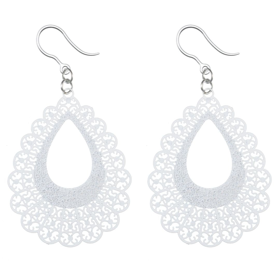 Medium Lace Teardrop Earrings (Dangles) - white