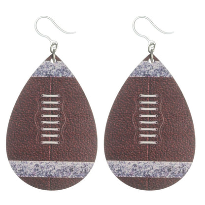 Wooden Football Teardrop Earrings (Dangles) - football skin