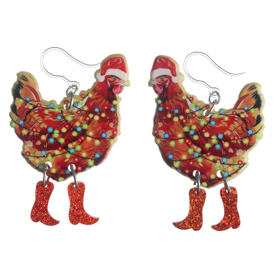 Exaggerated Christmas Chicken Dangles Hypoallergenic Earrings for Sensitive Ears Made with Plastic Posts
