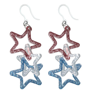 Exaggerated Linked Stars Earrings (Dangles) - glitter