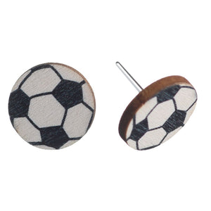 Wooden Soccer Earrings (Studs) - ball