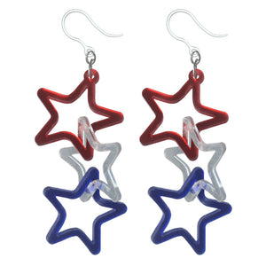 Exaggerated Linked Stars Earrings (Dangles) - mirror
