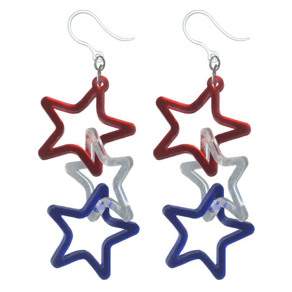 Exaggerated Linked Stars Earrings (Dangles) - mirror