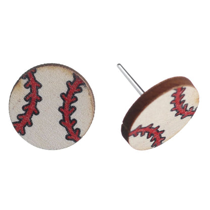 Wooden Baseball Earrings (Studs) - ball