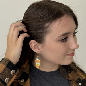 Glitter Pumpkin Spice Latte Earrings Dangles Hypoallergenic Earrings for Sensitive Ears with Plastic Posts