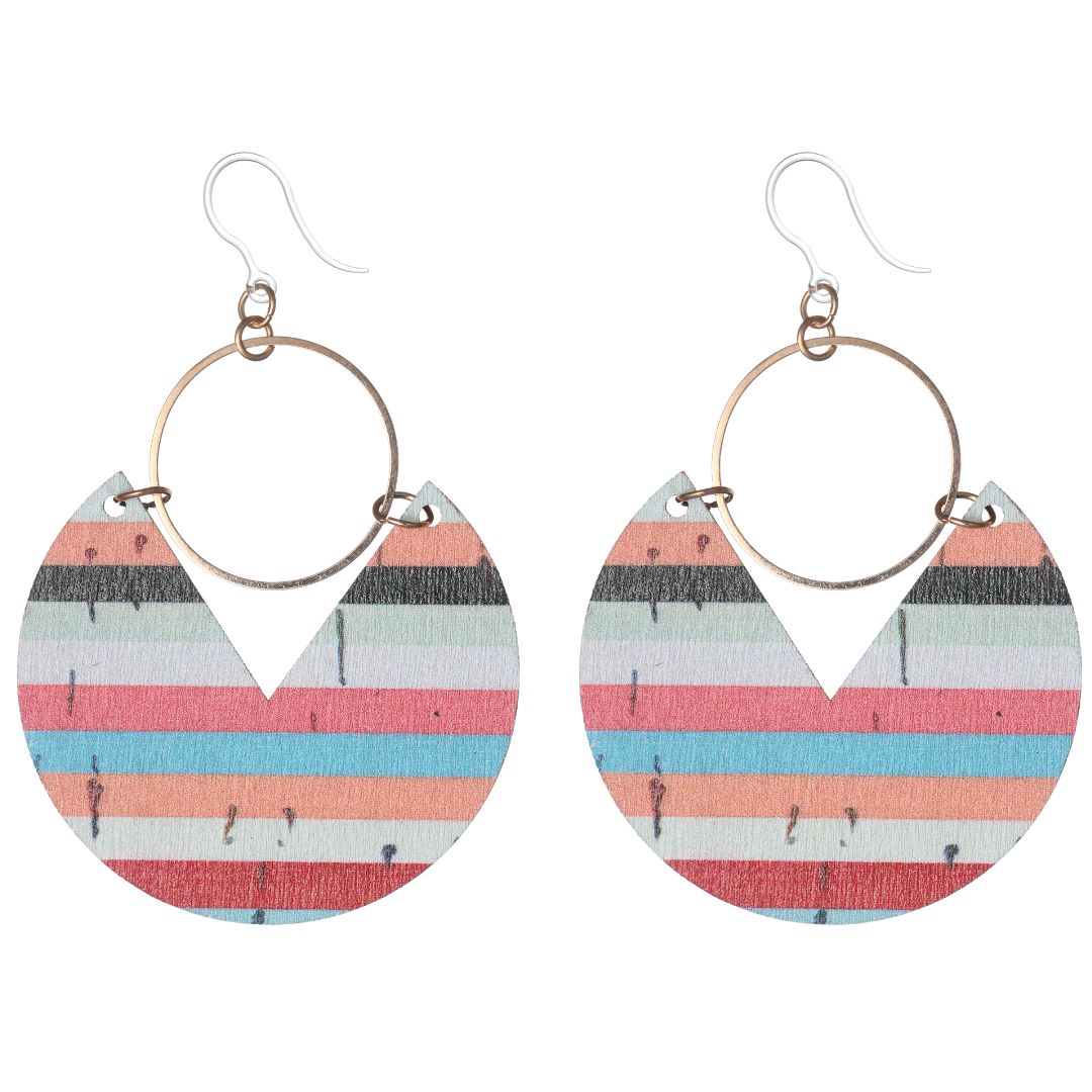 Gold Hoop Printed Wood Earrings (Dangles) - stripes