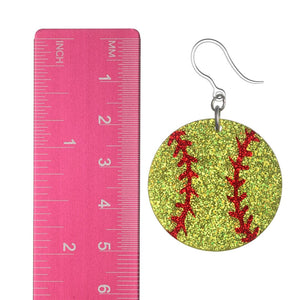 Glitter Softball Drop Earrings (Dangles) - size