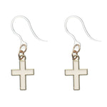 Gold Rimmed Cross Earrings (Dangles) - white