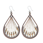 Copper Beaded String Teardrop Earrings (Dangles)