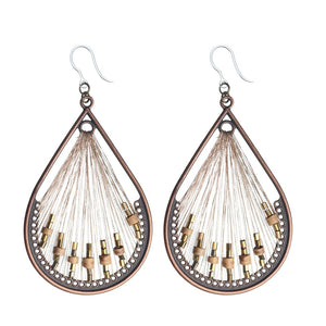 Copper Beaded String Teardrop Earrings (Dangles)