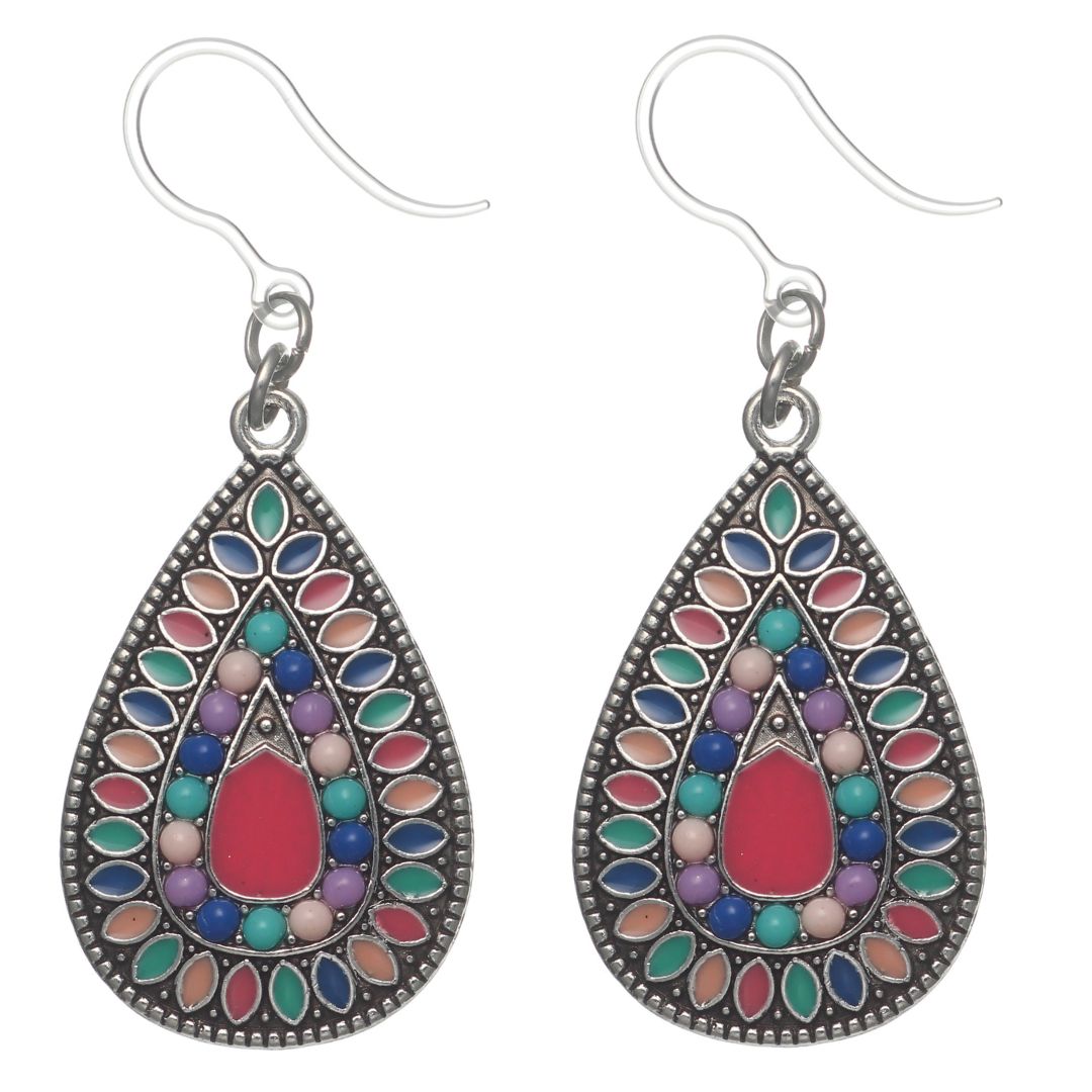 Colorful Aztec Stone Earrings (Dangles) - pink