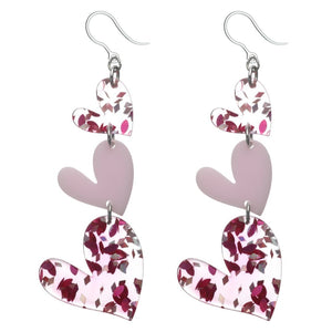 Confetti Heart Drop Dangles Hypoallergenic Earrings for Sensitive Ears Made with Plastic Posts