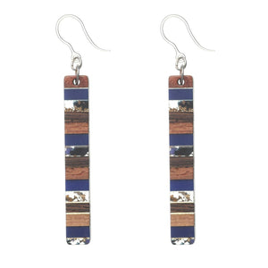 Color Pop Wooden Celluloid Bar Earrings (Dangles) - blue