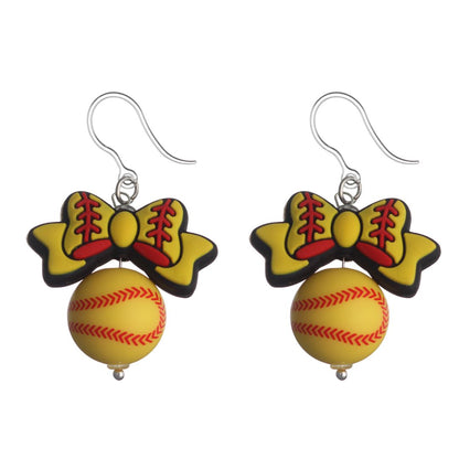 Bow Softball Drop Earrings (Dangles)