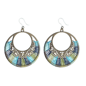 Bronze Bejeweled String Earrings Dangles - cool colors