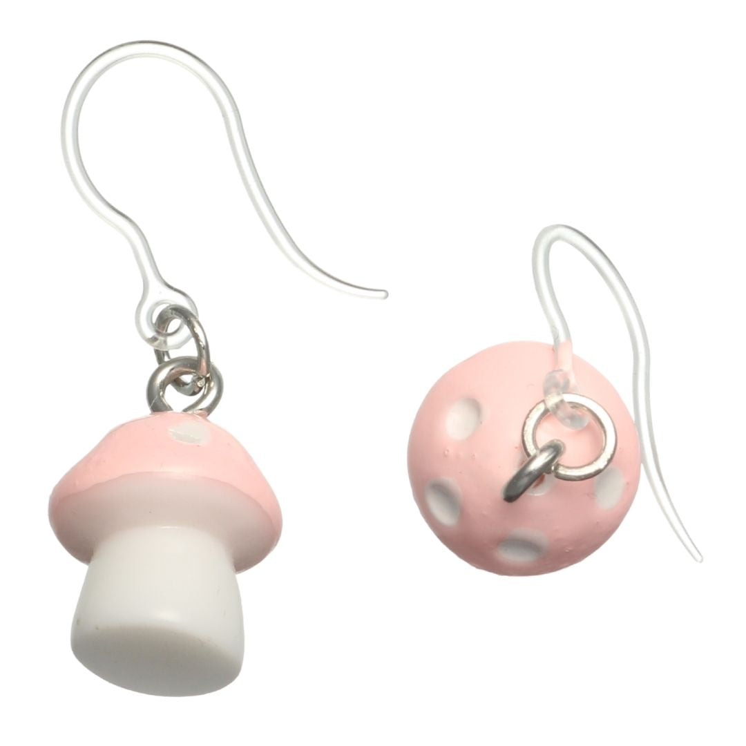 Fairy Tale Mushroom Earrings (Dangles) - pink