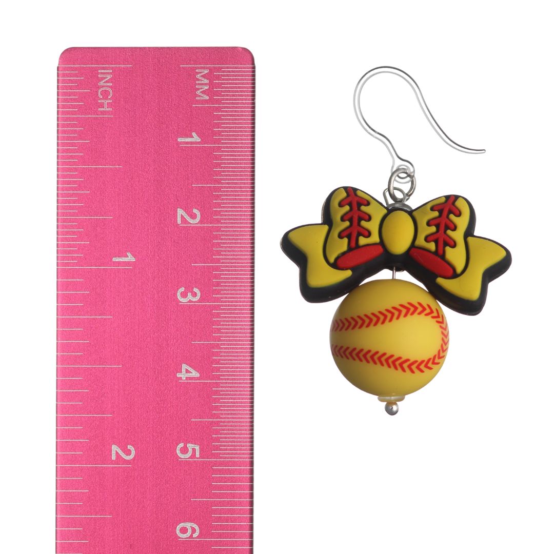 Bow Softball Drop Earrings (Dangles) - size