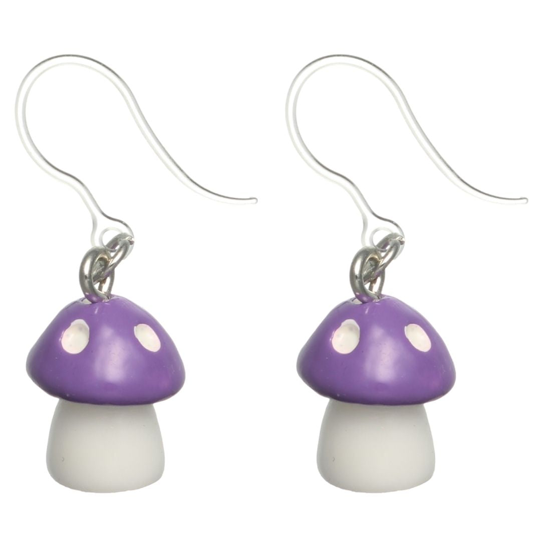 Fairy Tale Mushroom Earrings (Dangles) - purple