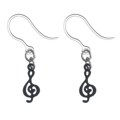 Tiny Treble Clef Drop Earrings (Dangles) - black