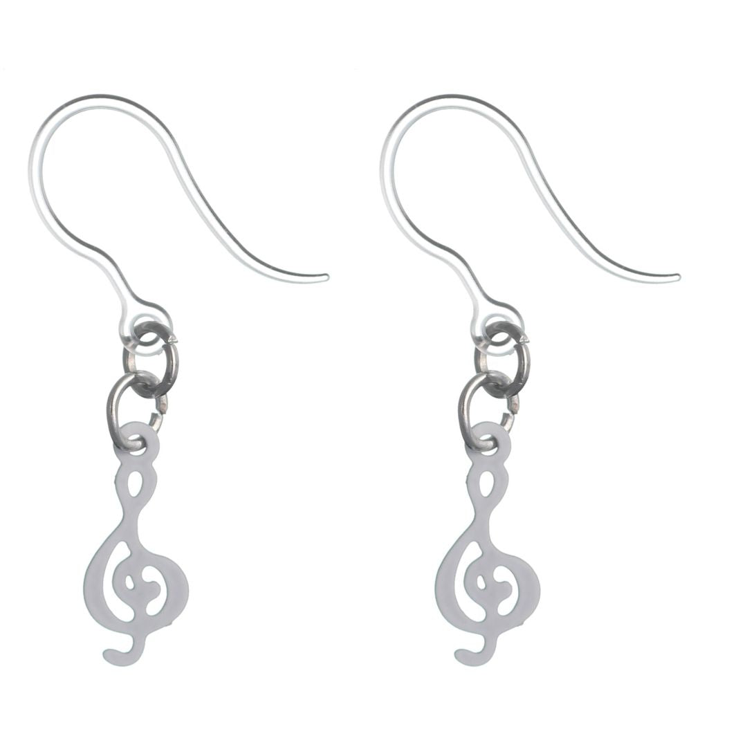 Tiny Treble Clef Drop Earrings (Dangles) - white