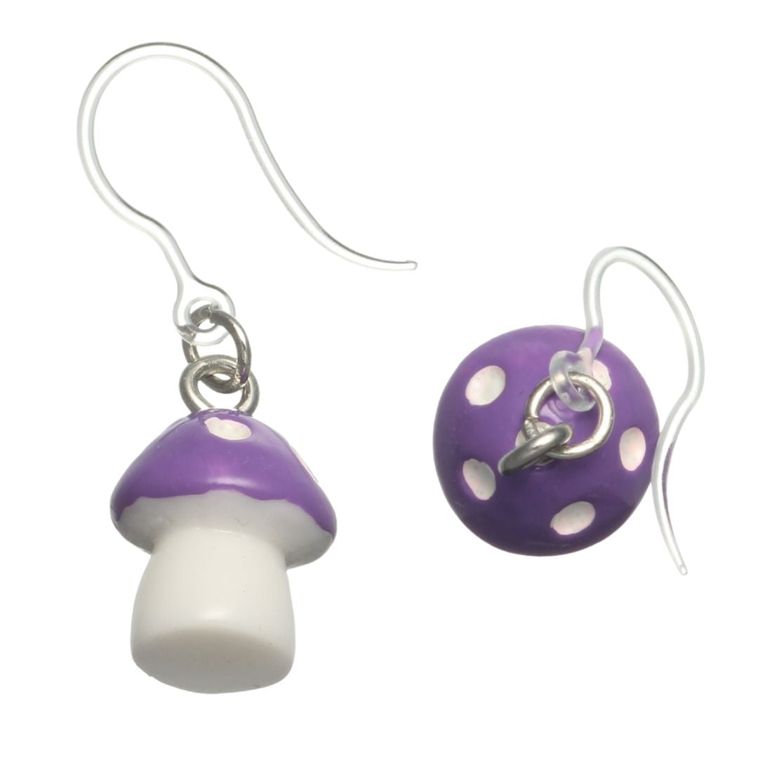 Fairy Tale Mushroom Earrings (Dangles) - purple