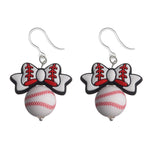 Bow Baseball Drop Earrings (Dangles)