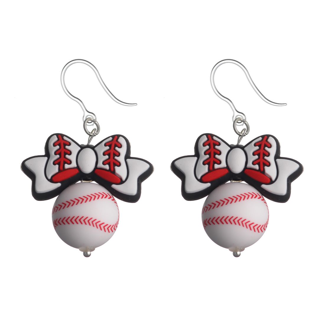 Bow Baseball Drop Earrings (Dangles)