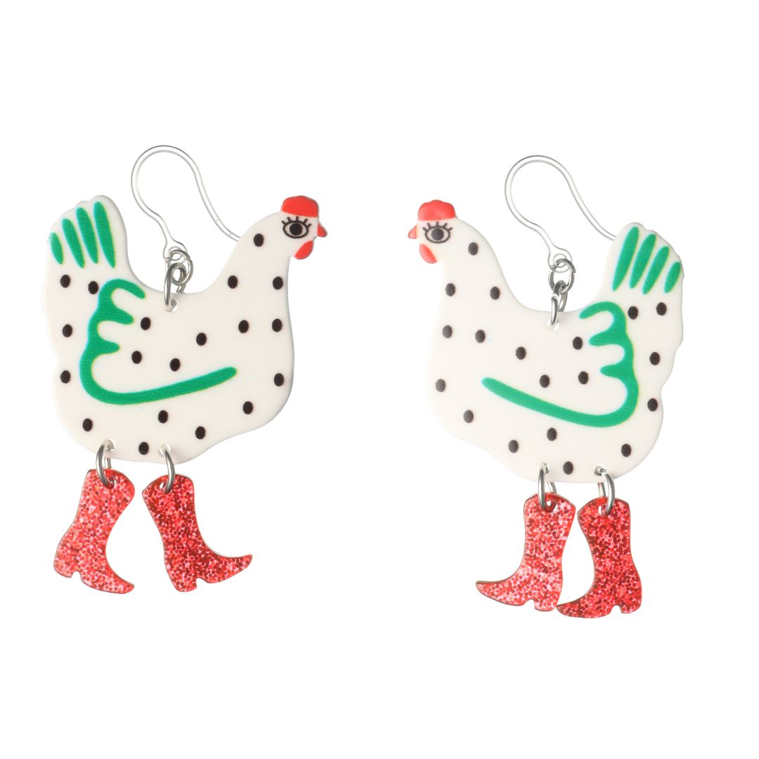 Exaggerated Chicken Earrings (Dangles) - white