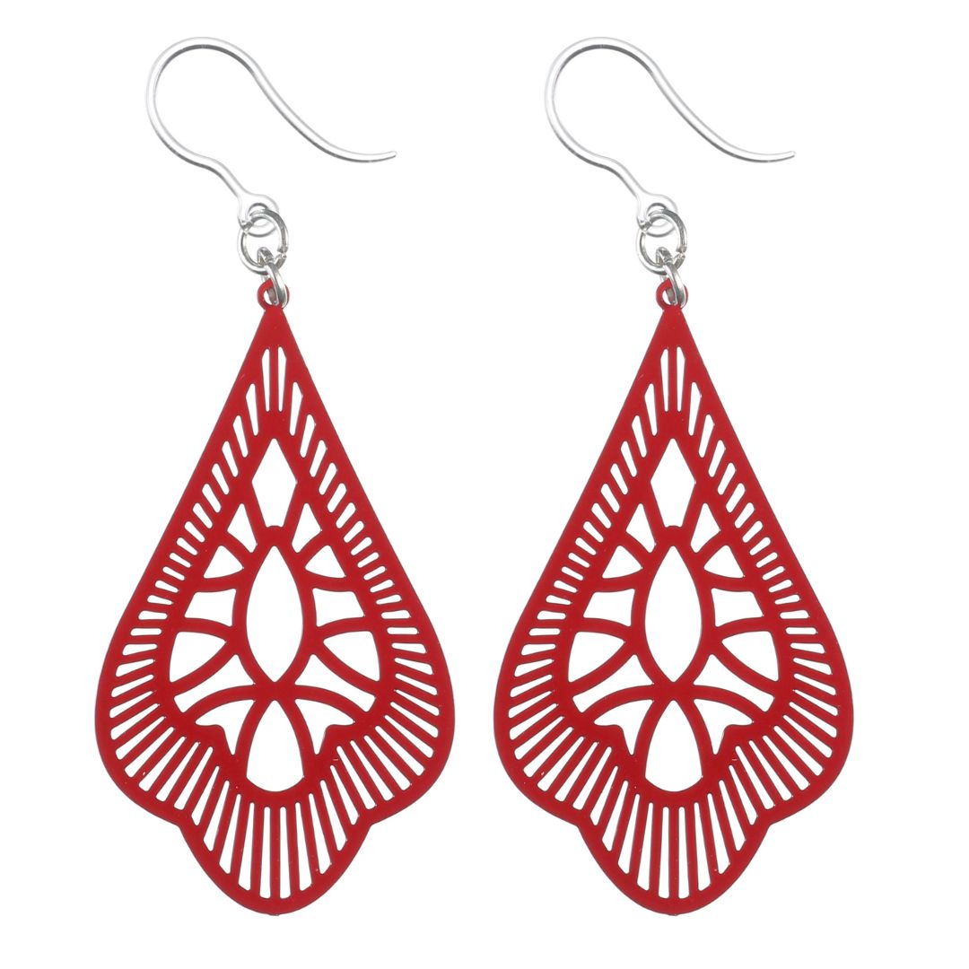 Frilly Teardrop Earrings (Dangles) - red