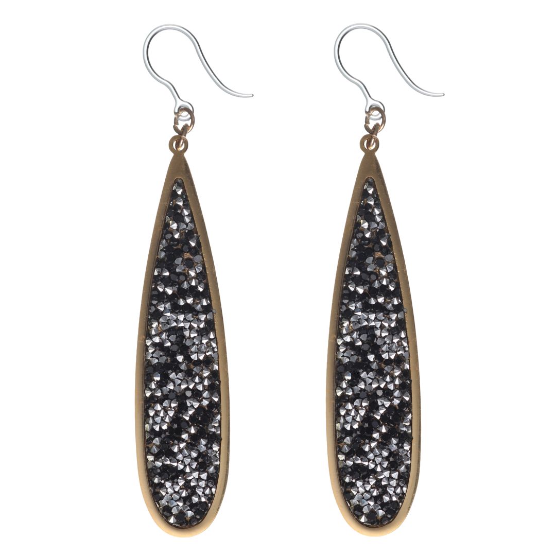 Faux Druzy Raindrop Earrings (Dangles) - black