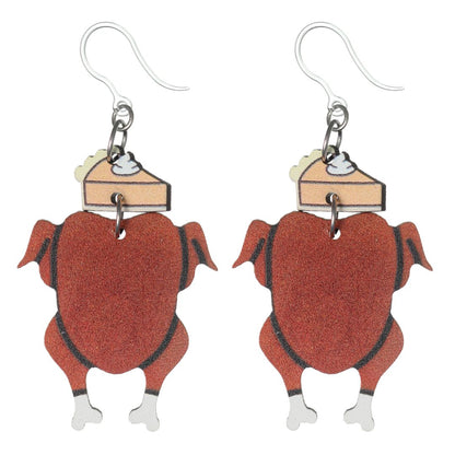 Exaggerated Pumpkin Pie Turkey Earrings Dangles