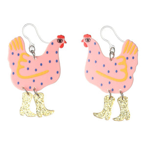 Exaggerated Chicken Earrings (Dangles) - pink