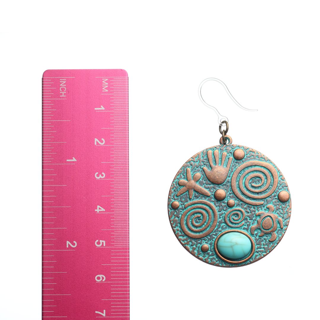 Copper Turquoise Beach Earrings Dangles - size