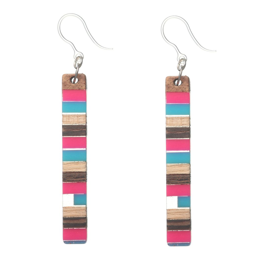 Color Pop Wooden Celluloid Bar Earrings (Dangles) - pink