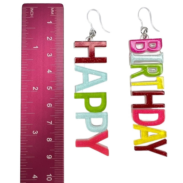 Exaggerated Happy Birthday Earrings (Dangles) - size