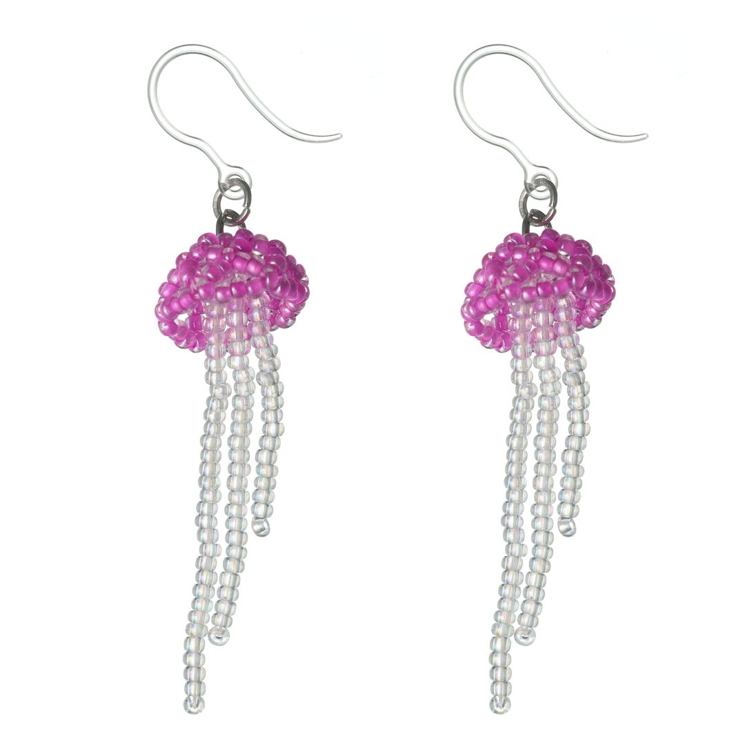 Jellyfish Seed Bead Earrings (Dangles) - pink