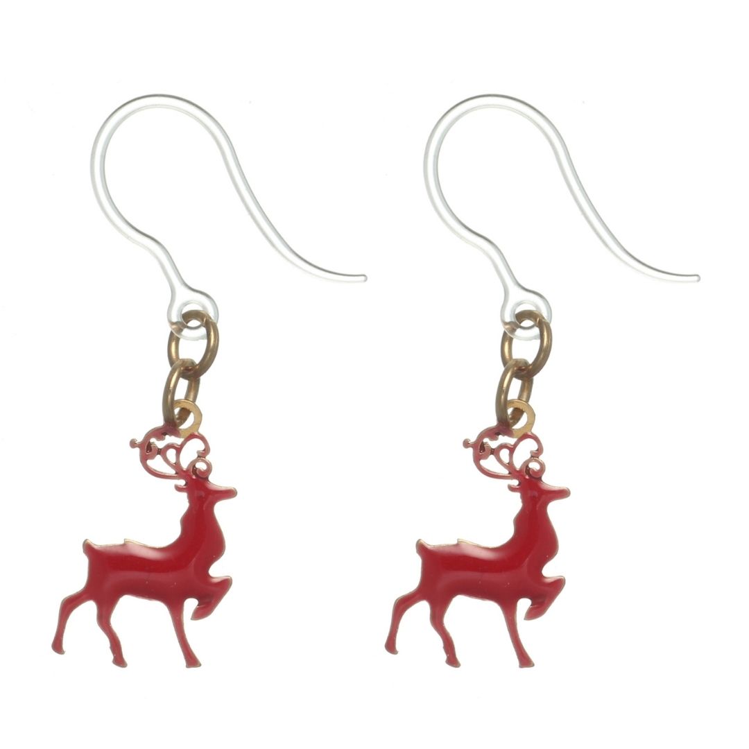 Painted Reindeer Earrings (Dangles) - red