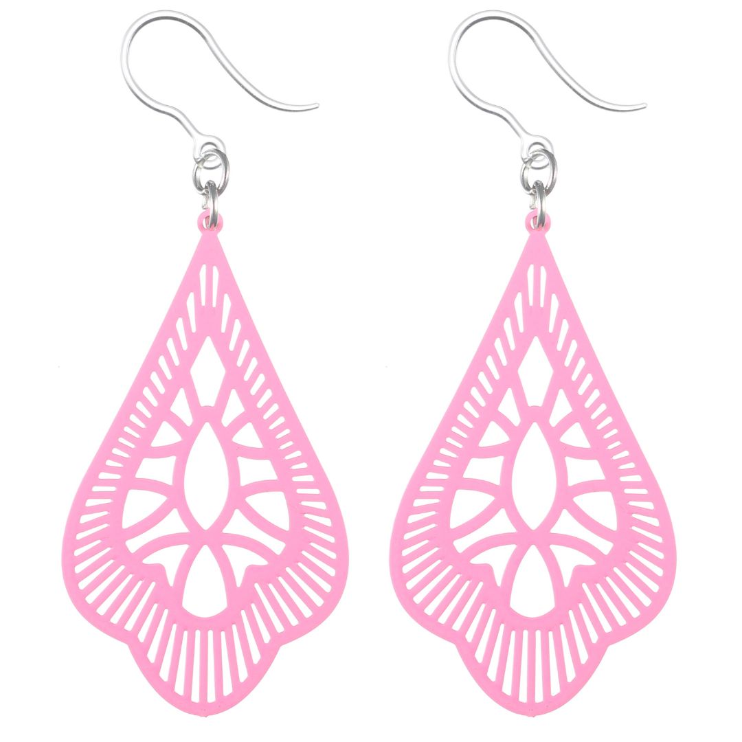 Frilly Teardrop Earrings (Dangles) - pink