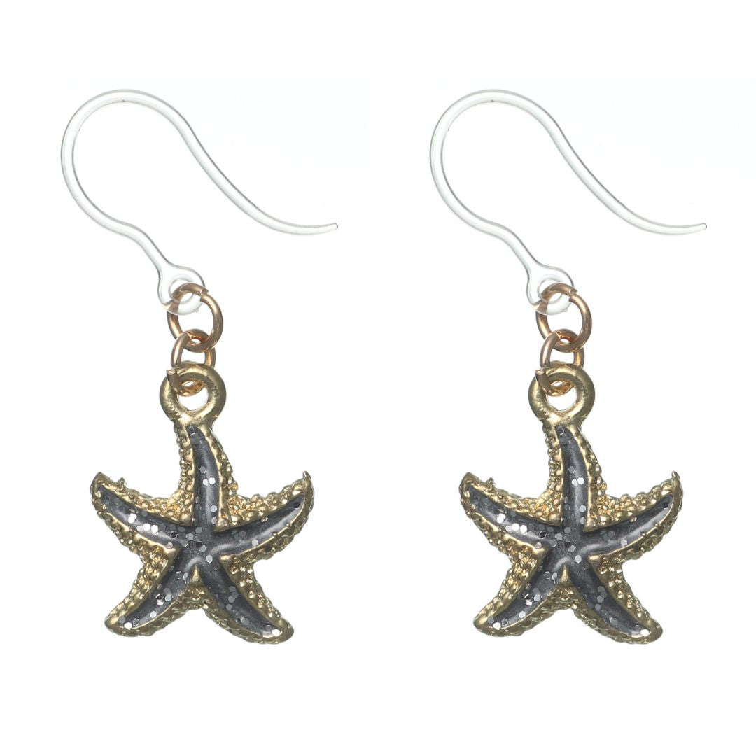 Glittery Starfish Dangles Hypoallergenic Earrings for Sensitive Ears Made with Plastic Posts