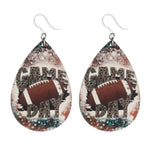 Wooden Football Teardrop Earrings (Dangles) - game day