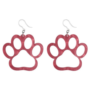 Exaggerated Glitter Paw Print Earrings (Dangles) - pink