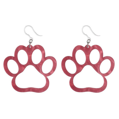 Exaggerated Glitter Paw Print Earrings (Dangles) - pink