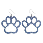 Exaggerated Glitter Paw Print Earrings (Dangles) - blue