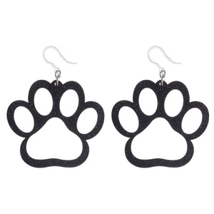 Exaggerated Glitter Paw Print Earrings (Dangles) - black