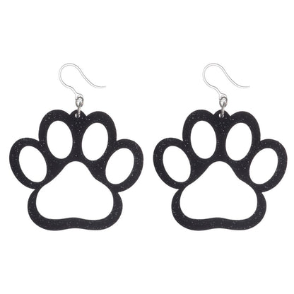 Exaggerated Glitter Paw Print Earrings (Dangles) - black