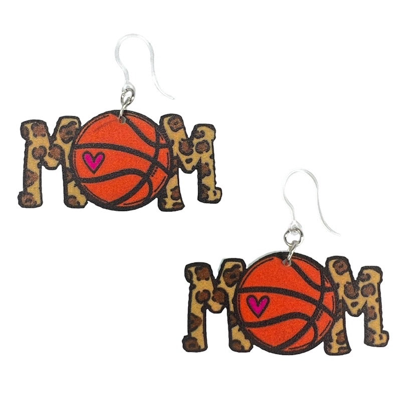 Leopard Sports Mom Earrings (Dangles) - Basketball