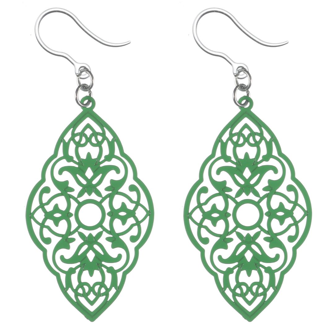 Intricate Diamond Earrings (Dangles) - green