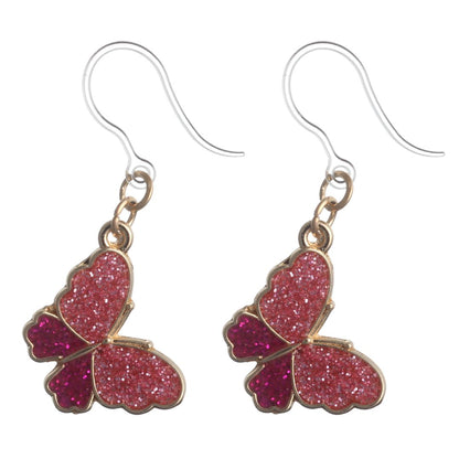 Glittery Butterfly Dangles Hypoallergenic Earrings for Sensitive Ears with Plastic Posts